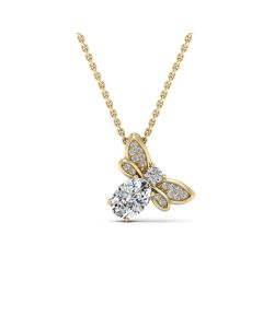 1.00 DEW Oval White Moissanite Pendant in 14K Yellow Gold