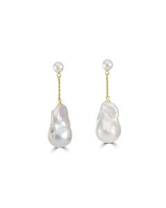 Luxury Baroque Pearl Drop Earrings in 18K Yellow Gold - Elegant and Timeless