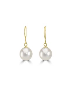 Golden Oasis - Classic Bridal Drop Pearl Earrings in 18K Yellow Gold Hooks