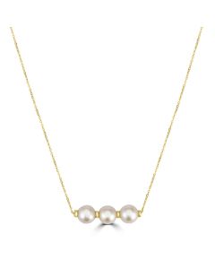 Pearl Beaded 3 Stone Necklace in 18K Yellow Gold