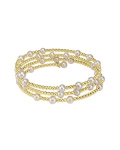 Bangles Brilliance: 18K Yellow Gold and Pearl Beaded Flex Bracelet