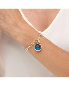 15.46 Cts Purple/Blue Quartz Clover Bracelet in 14K Yellow Gold Over Brass