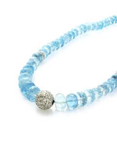110 Cts Aquamarine and White Diamond Necklace in 18K White Gold