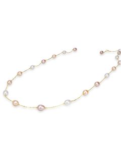 Pearl Beaded Station Necklace in 18K Yellow Gold