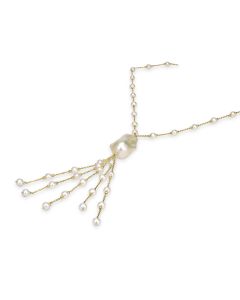 Pearl Beaded Tassel Necklace in 18K Yellow Gold
