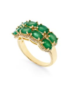 3.28 Cts Emerald and White Diamond Ring in Yellow Gold Plated Sterling Silver
