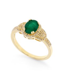 1.11 Cts Emerald and White Diamond Ring in Yellow Gold Plated Sterling Silver